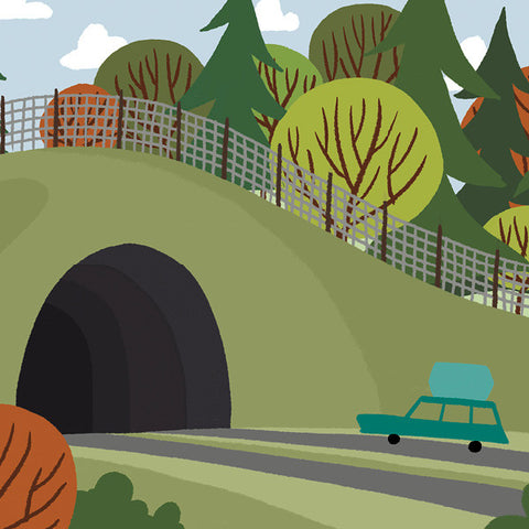 We're Going Camping - Tunnel - Art Print - Snow Alligator by Jason Blower