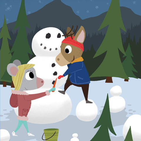 Mouse and Deer - Snowman - Art Print - Snow Alligator by Jason Blower